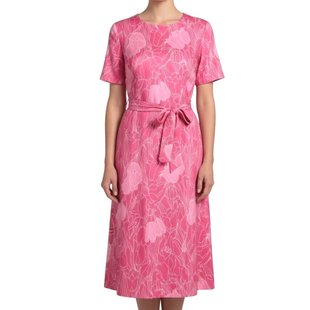 VTG DD DAMON DRESS Pink SPRING-BLOOMING Floral Print SHIFT DRESS w/Tie Belt Sz M